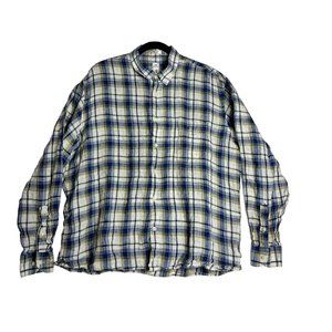 Peter Millar Linen Button Down Shirt Long Sleeve Plaid Mens XL
